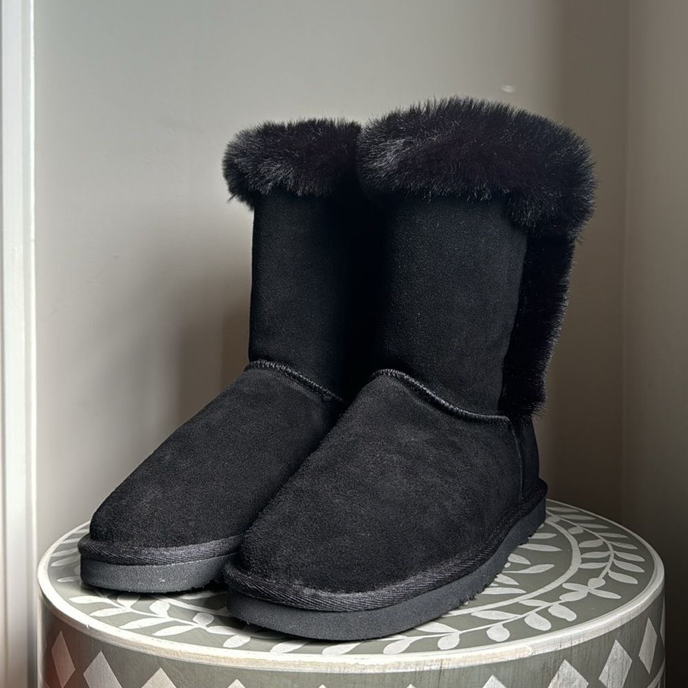 Lamo Camelia Boots Black Suede & Faux Fur Sz 8